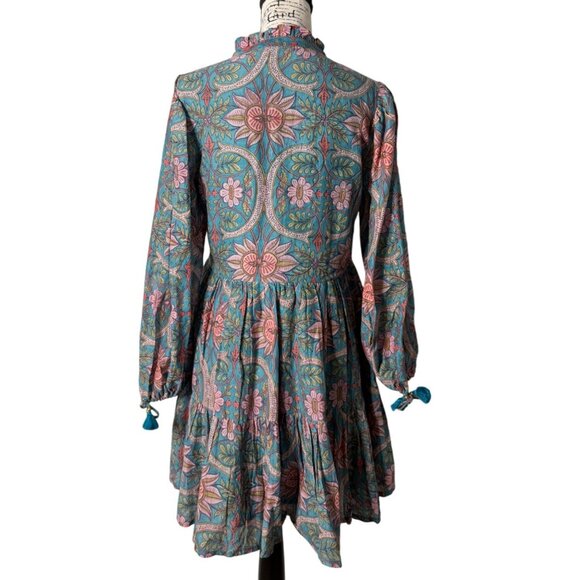 Oliphant Women's Yoke Dress Long Sleeve Boho Floral Ruffle-Neck $348 Size S - Picture 3 of 9